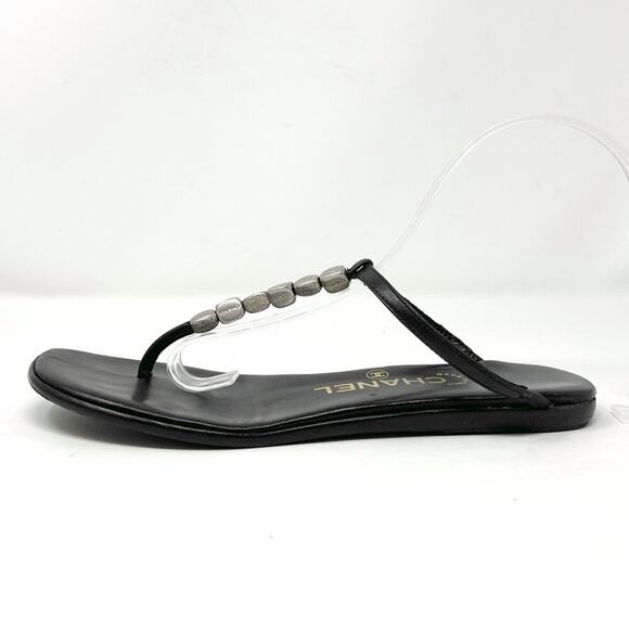 Chanel CC Charm Thong Sandals Black Leather Flats Y2K EU 36.5 / US 6.5 - Picture 2 of 9